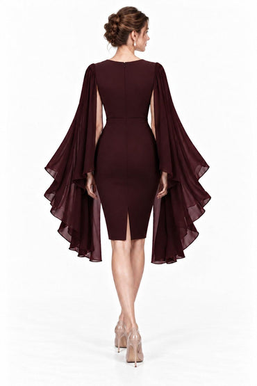 Sheath-Column Knee Length Elastic Cloth Mother of the Bride Dress CM0524 - Wine - COCOMELODY