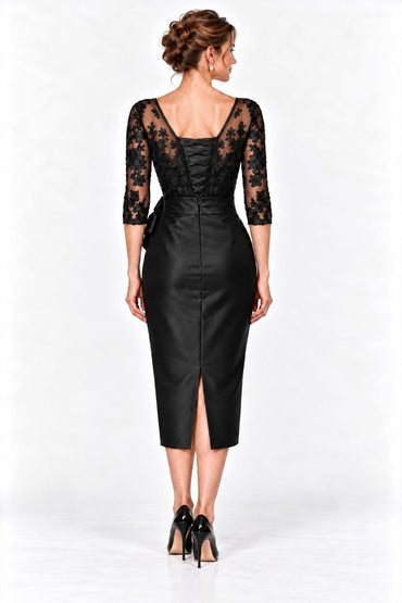 Sheath-Column Tea Length Satin Mother of the Bride Dress CM0525 - Black - COCOMELODY