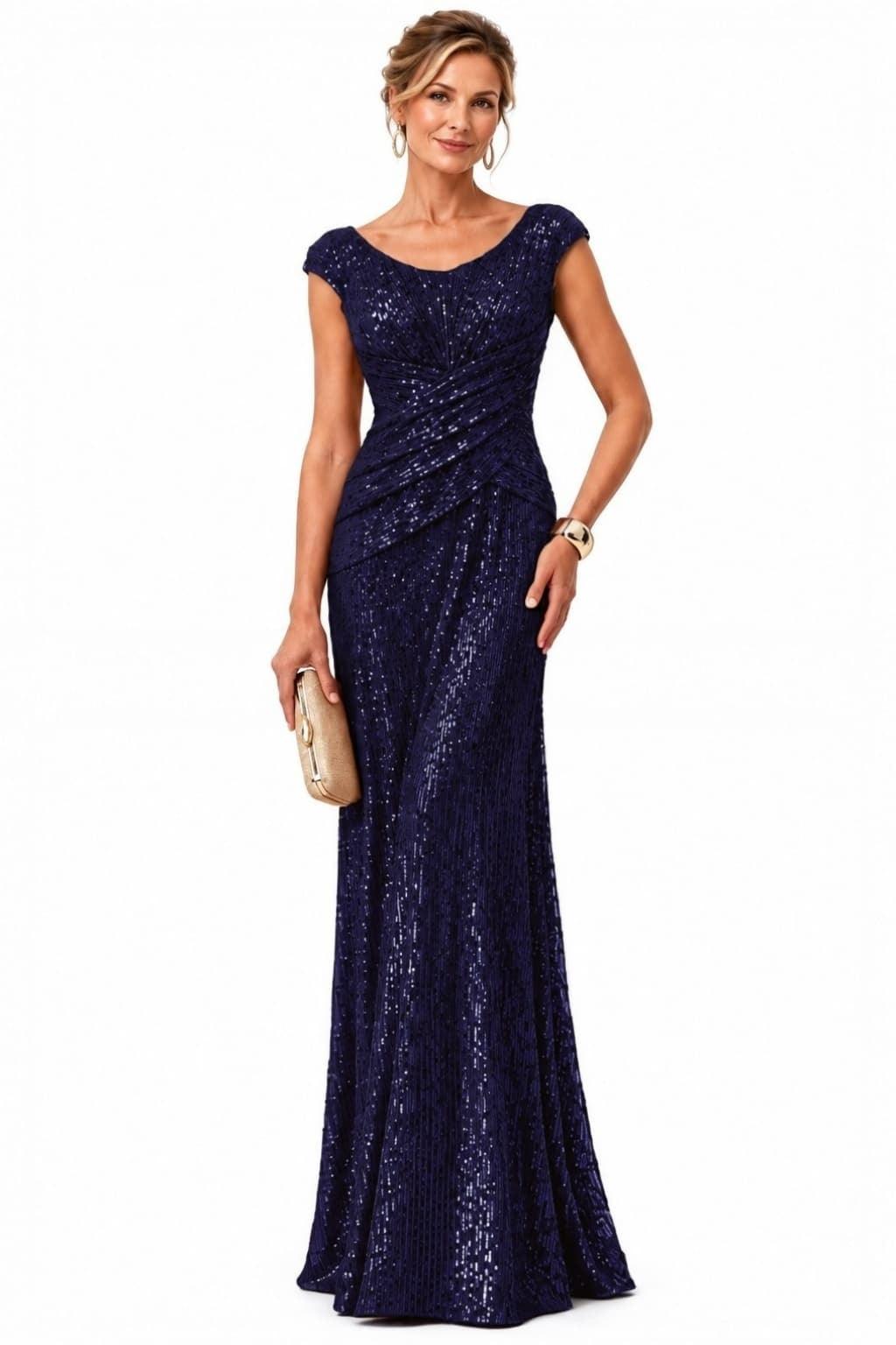 Sheath-Column Floor Length Sequin Mother of the Bride Dress CM0533 - Navy - COCOMELODY