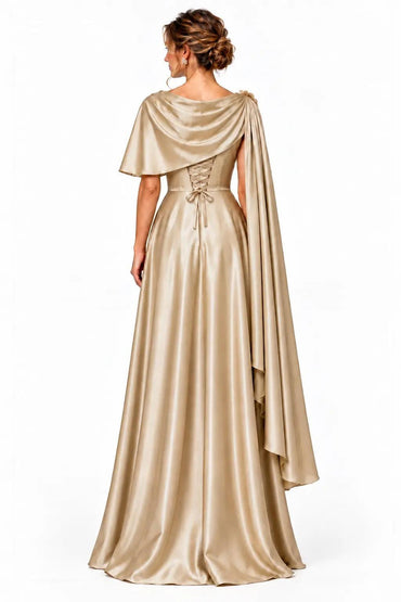 A-Line Floor Length Satin Mother of the Bride Dress CM0537 - Dark Champagne - COCOMELODY