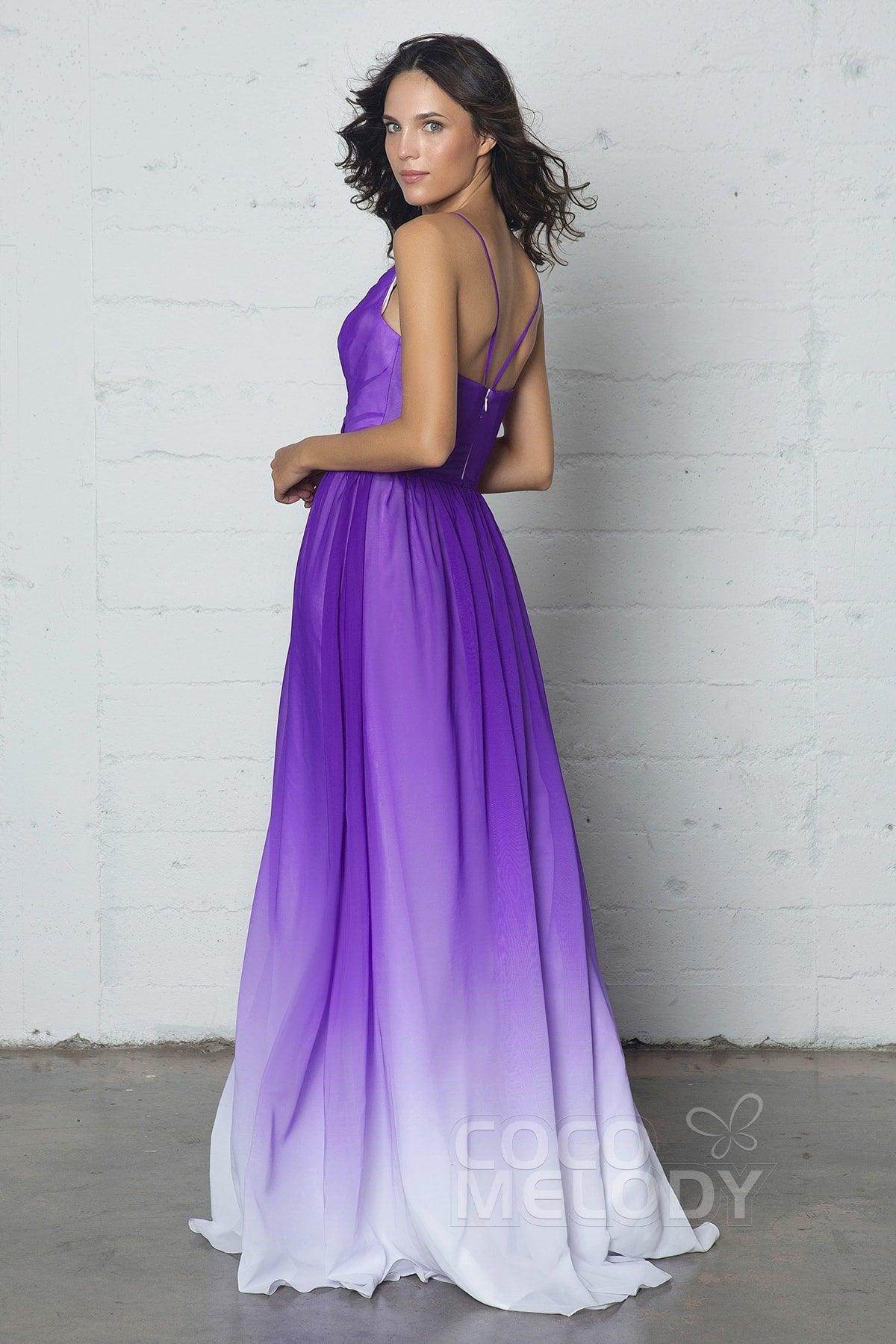 Sheath-Column Floor Length Chiffon Ombre Dress COZF17013 - COCOMELODY