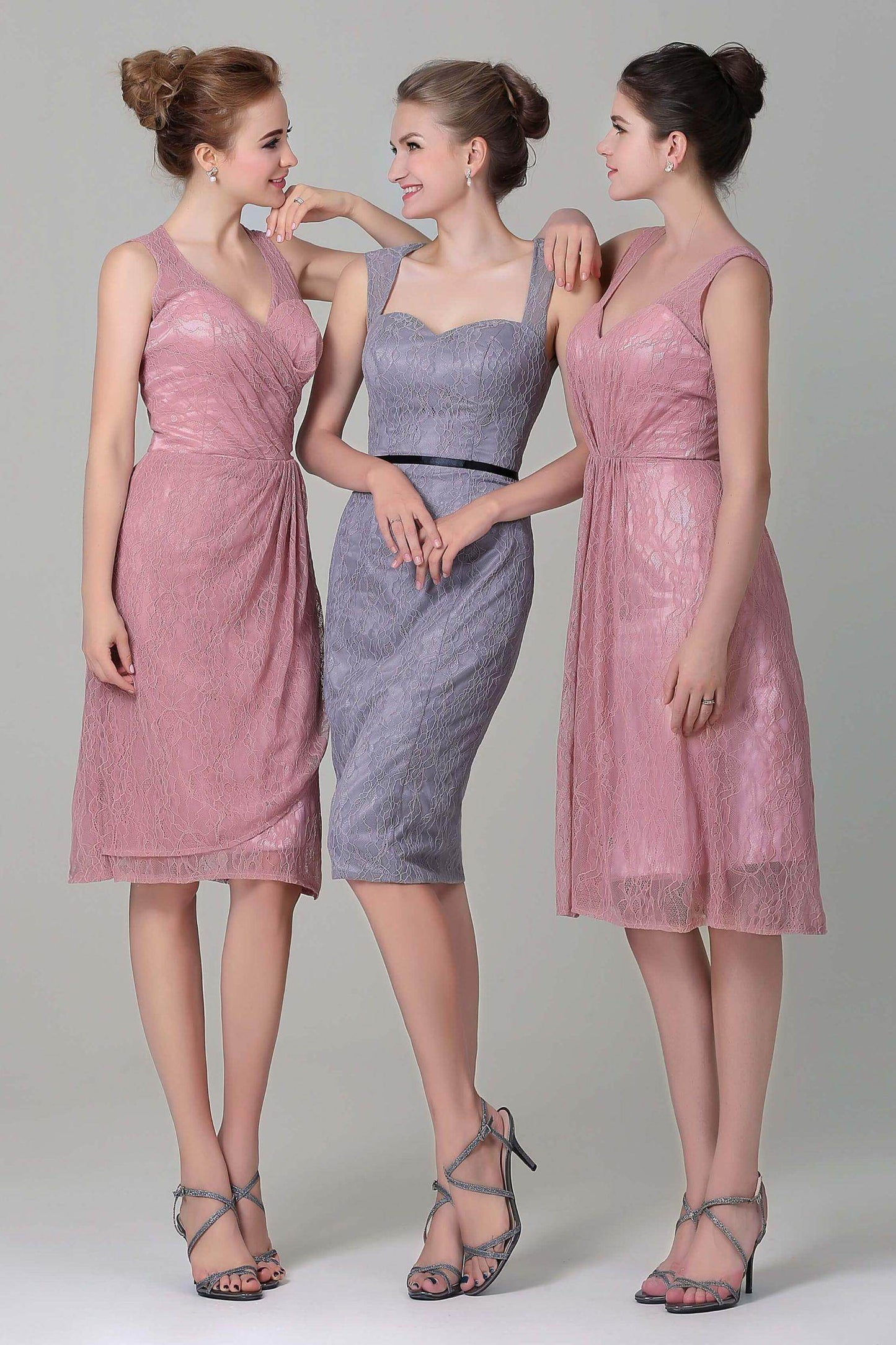 Sheath-Column Knee Length Lace Bridesmaid Dress COZK16012 - COCOMELODY