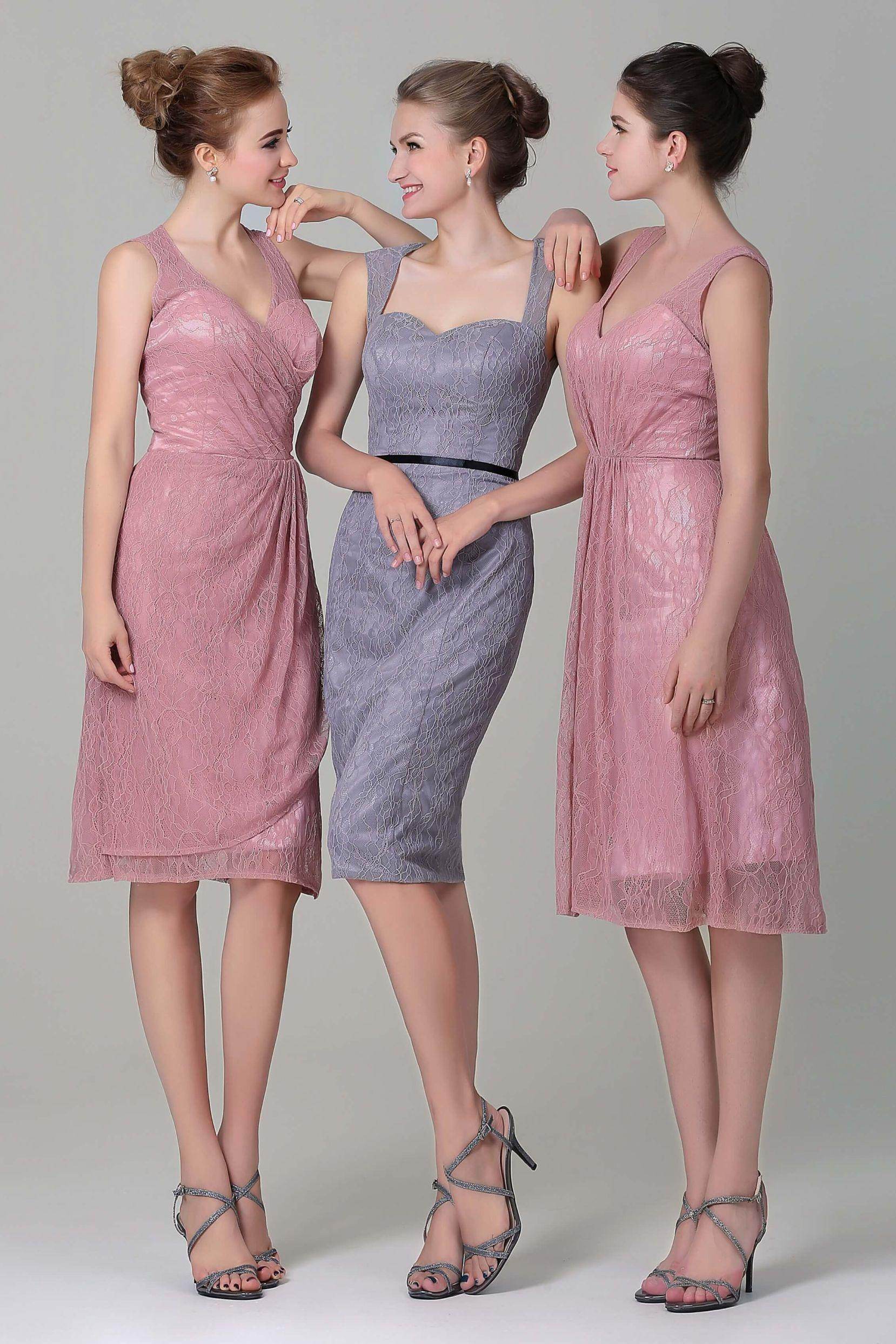 Sheath-Column Knee Length Lace Bridesmaid Dress COZK16012 - COCOMELODY