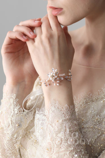 Alloy Wedding Bracelets with Pearl and Crystals CQ0033