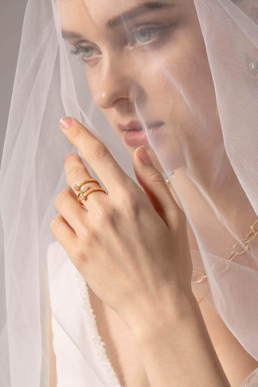 Yellow Gold Plated Rings with Crystals CR0007 - COCOMELODY