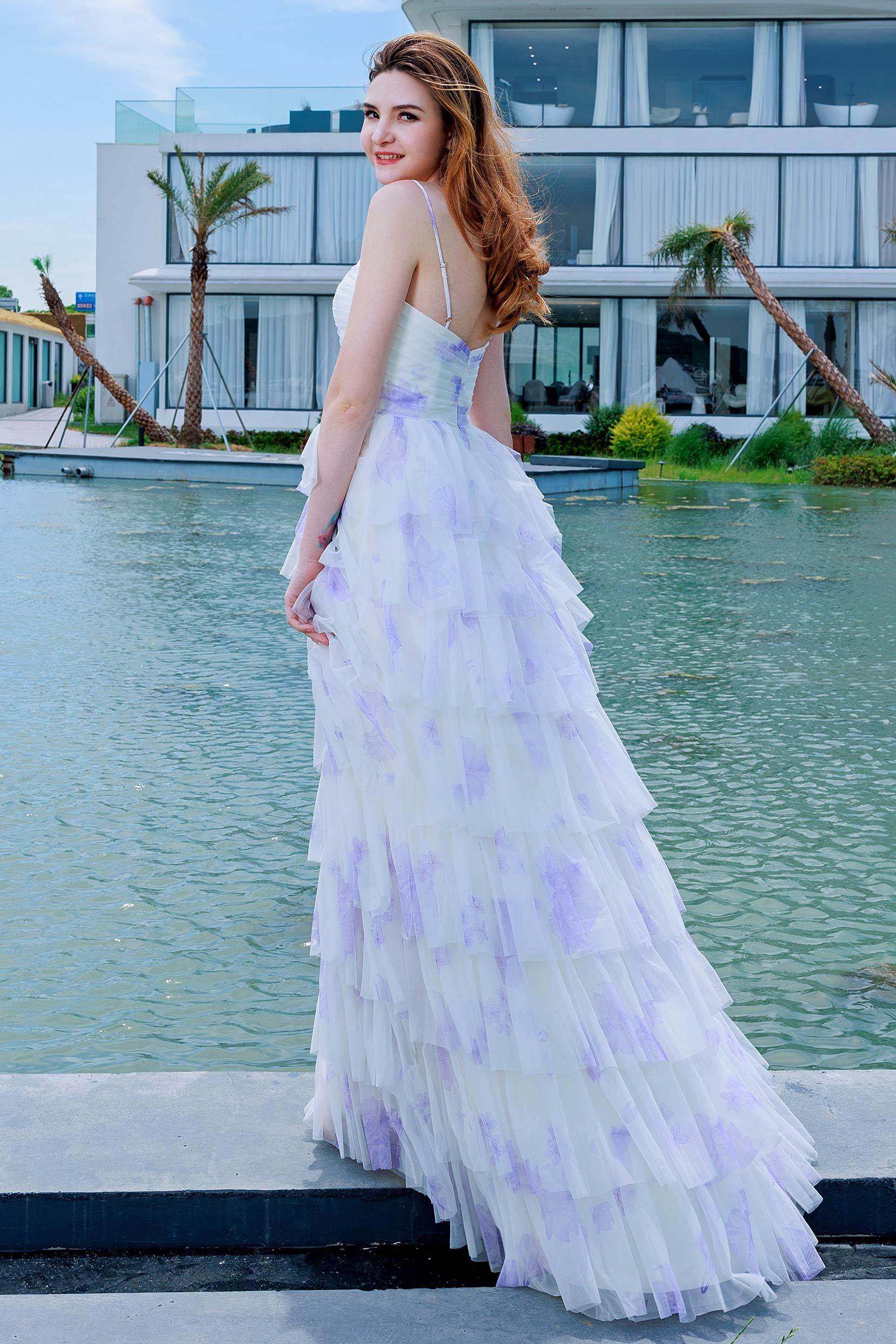 A-Line Sweep-Brush Train Figured Cloth Prom Dress CS0483 - COCOMELODY