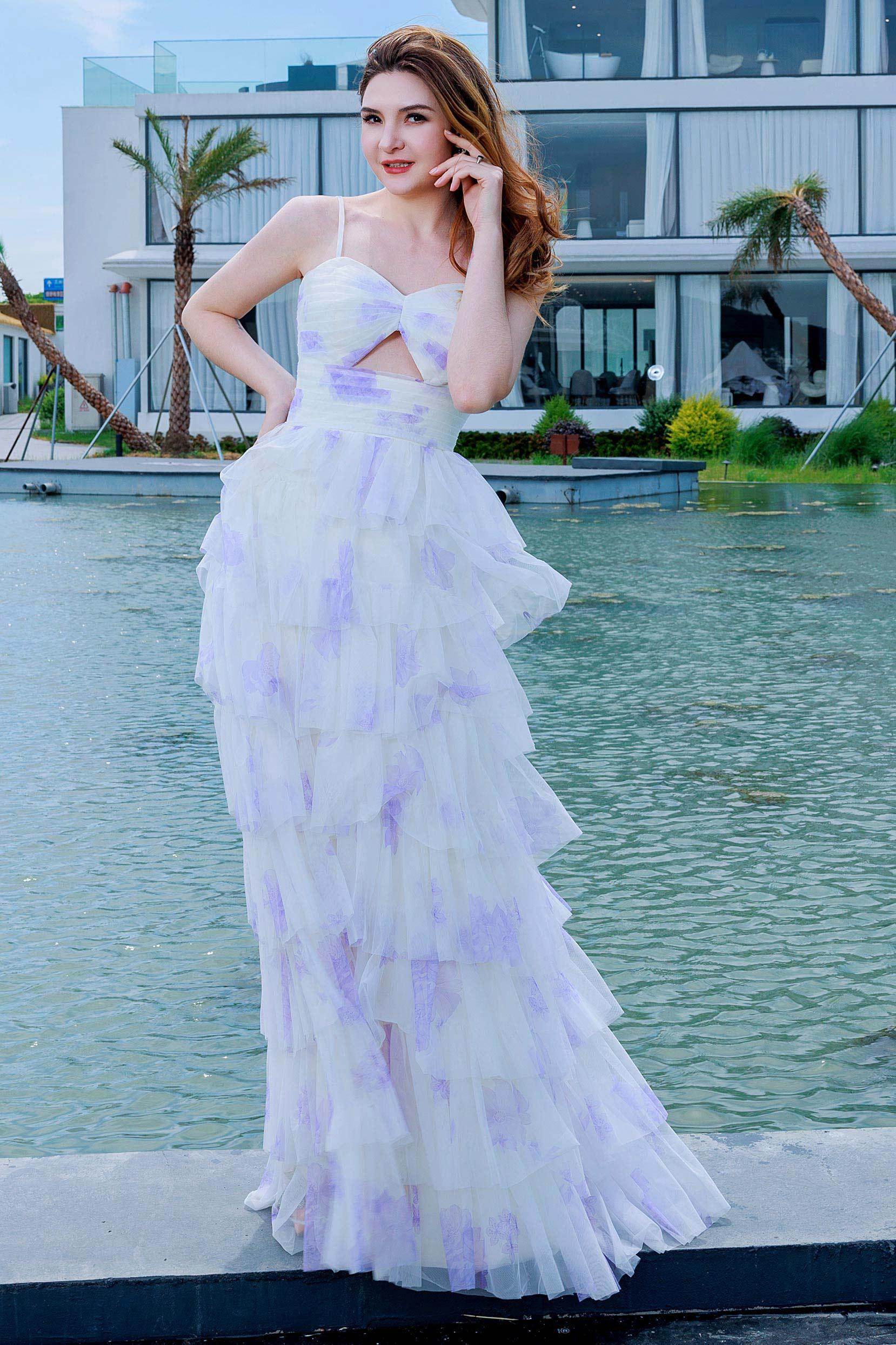 A-Line Sweep-Brush Train Figured Cloth Prom Dress CS0483 - COCOMELODY