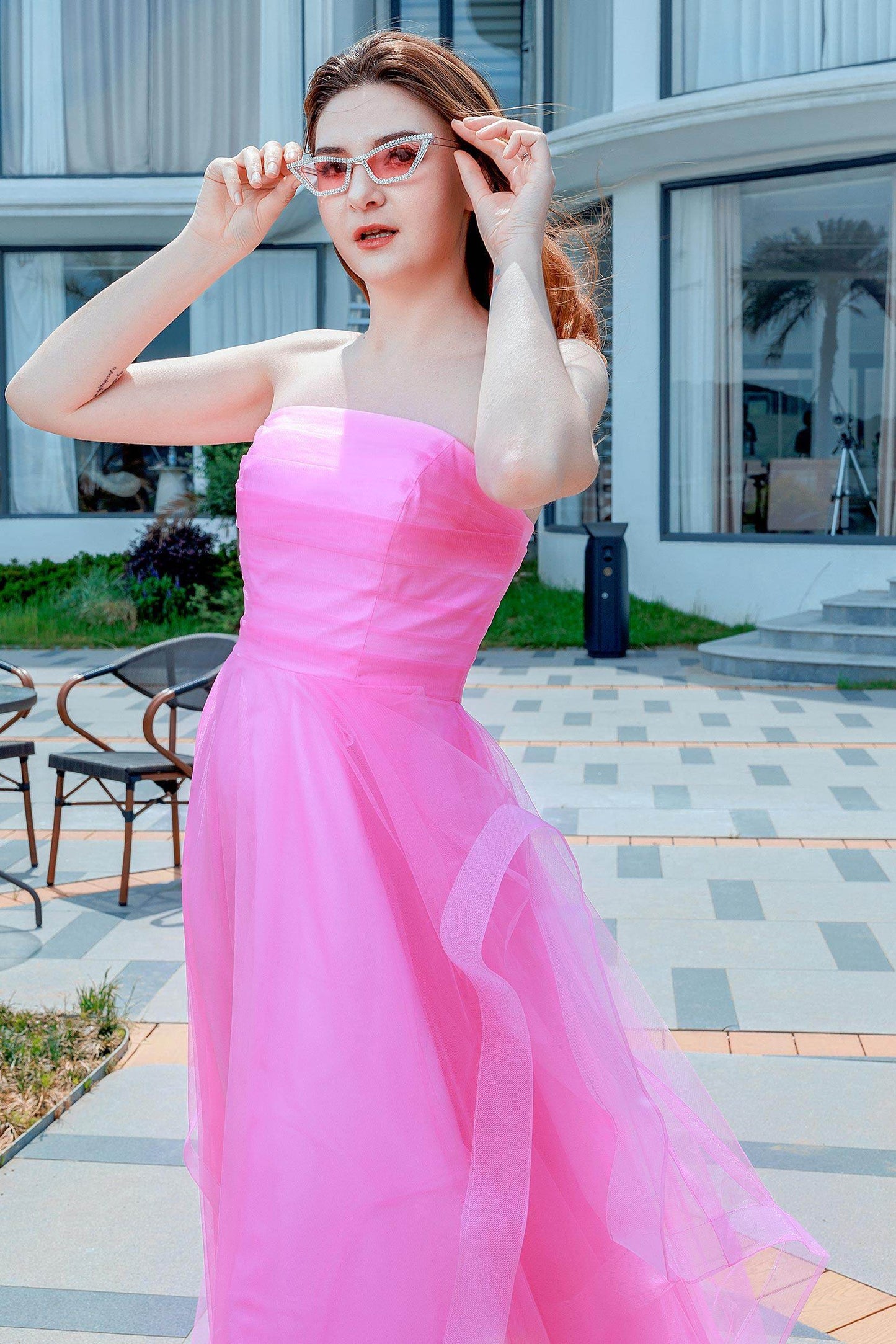 A-Line Floor Length Tulle Prom Dress CS0497 - COCOMELODY