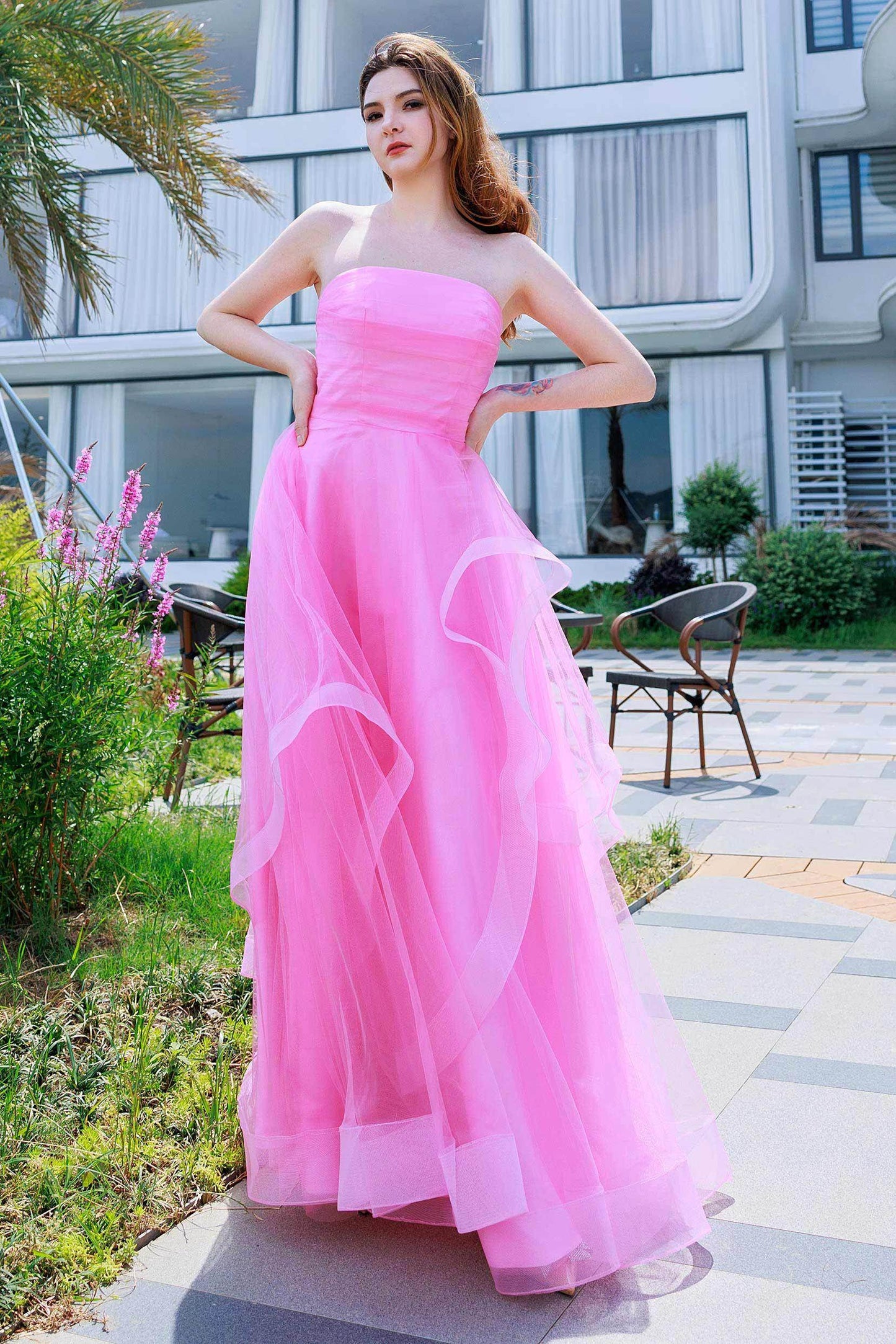 A-Line Floor Length Tulle Prom Dress CS0497 - COCOMELODY