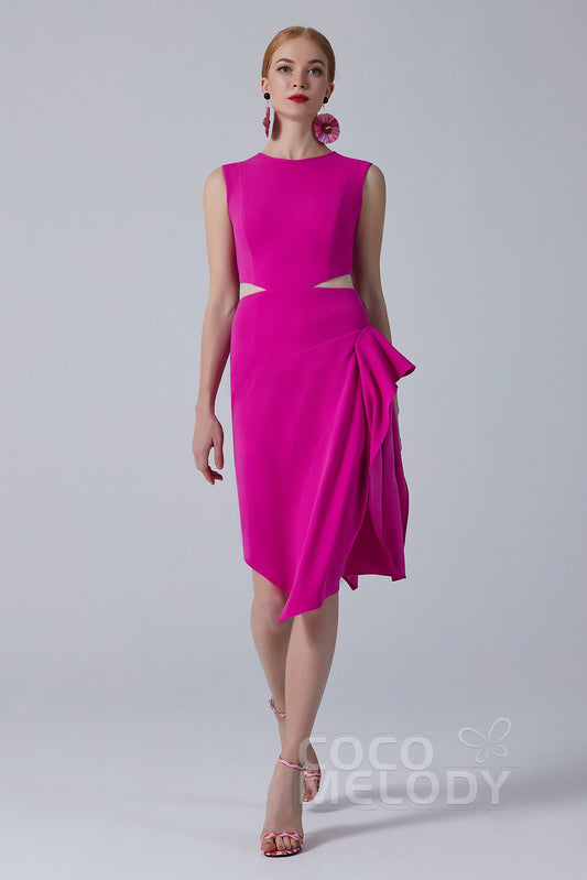 Asymmetrical Knee Length Twisted Silk Fabric Dress CS0212