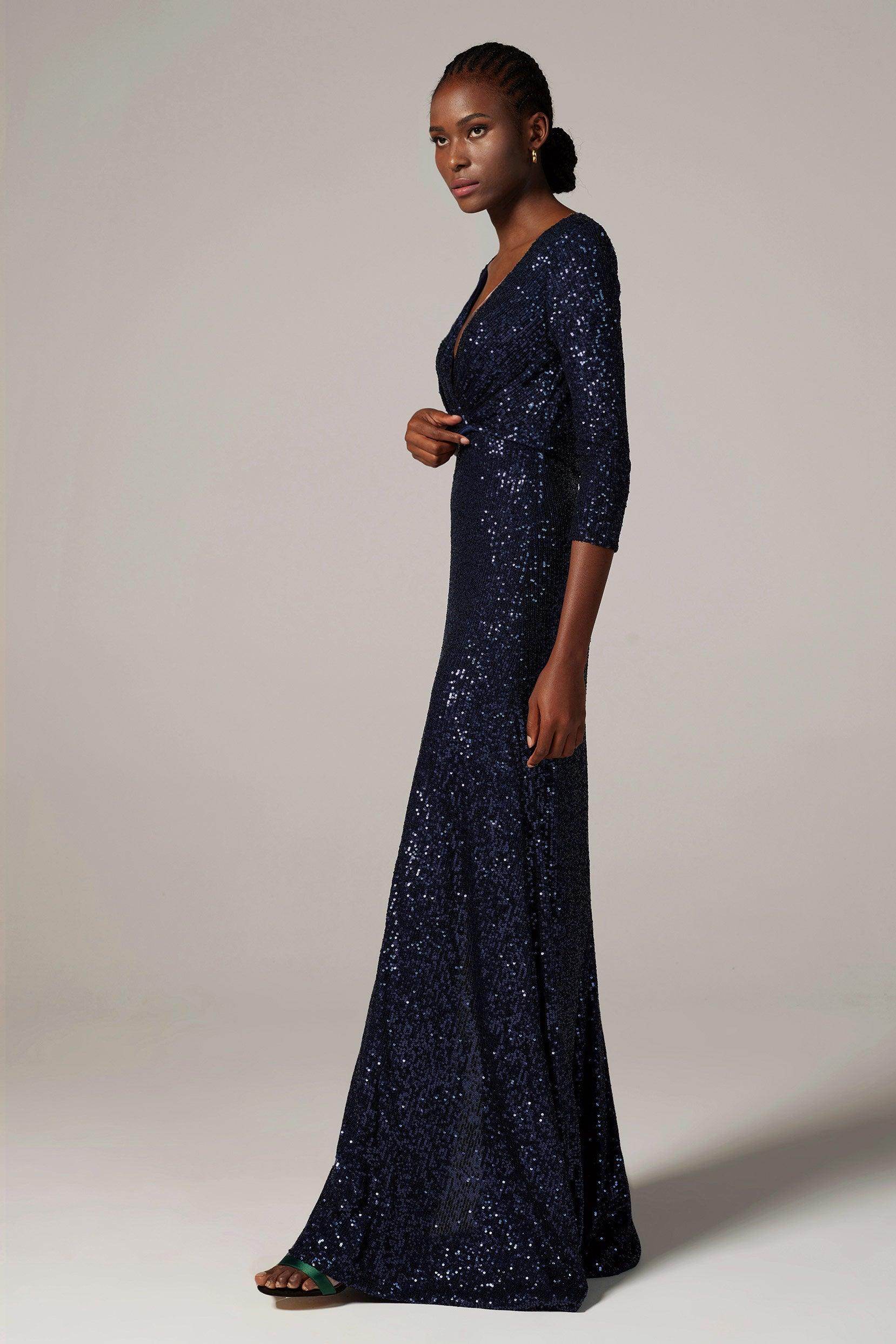 A-Line Floor Length Sequined Dress CS0292 - COCOMELODY