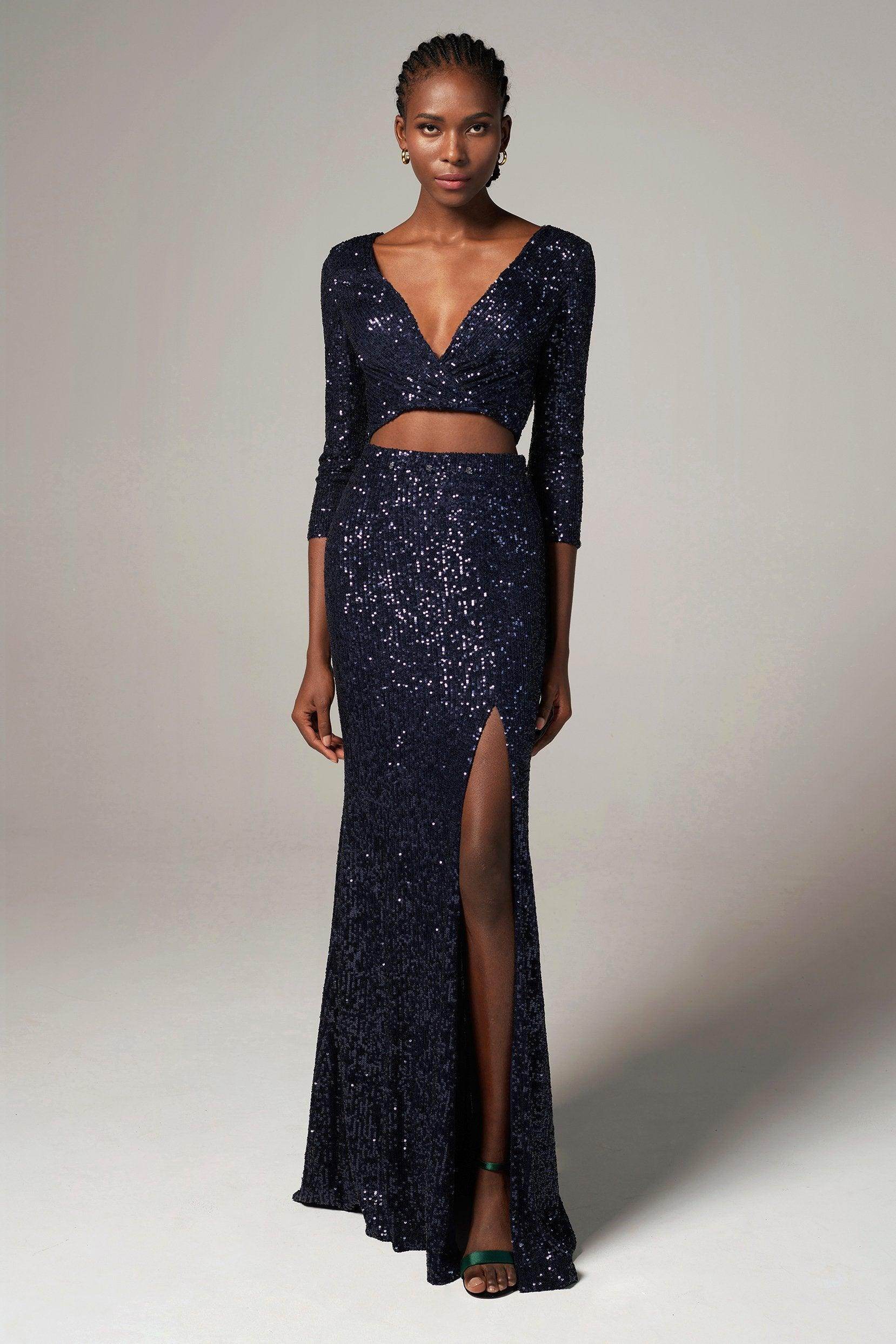 keyhole sequin dress Halterneck Keyhole Cutout Maxi Dress In Black Sequin | EGO US