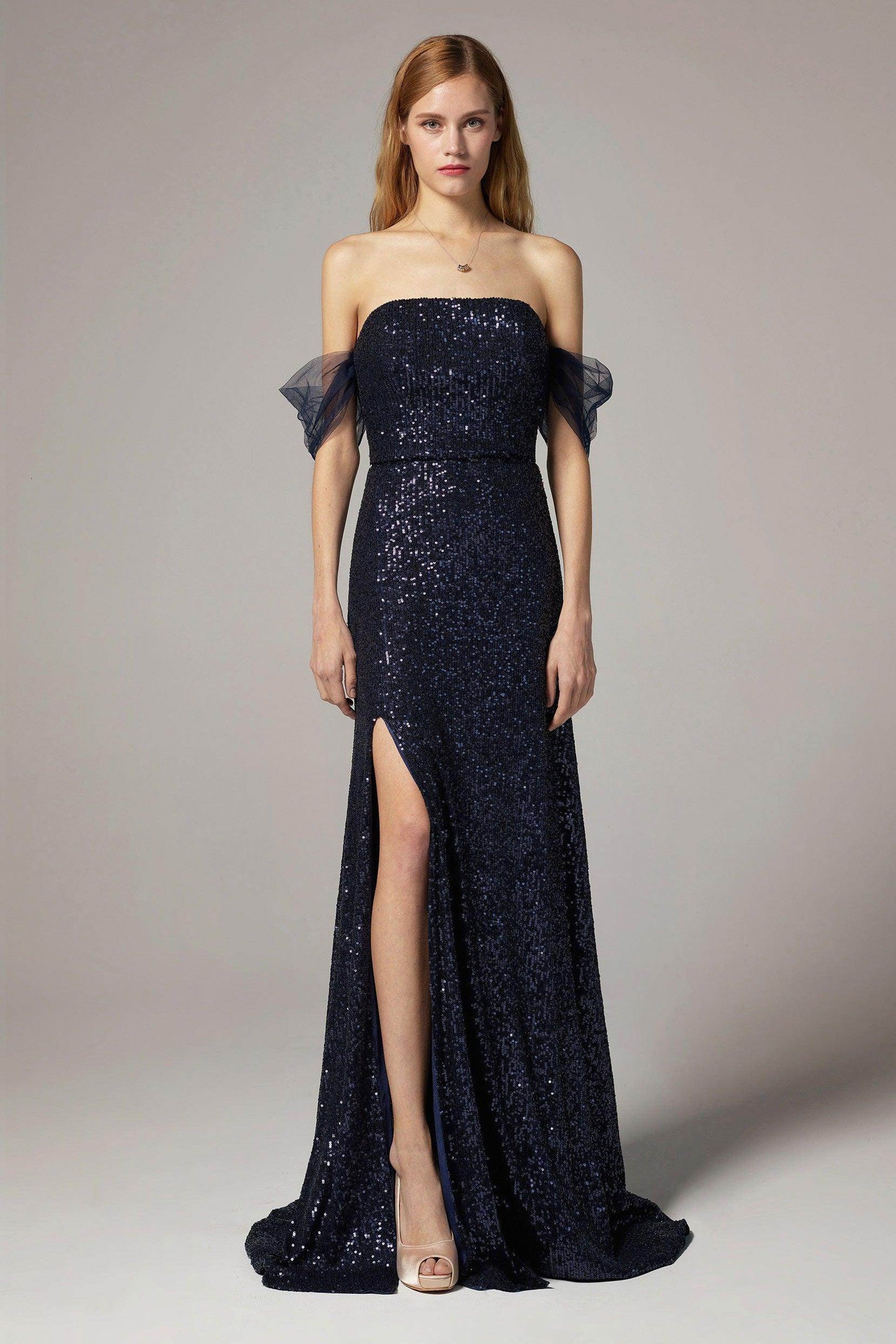 A-Line Floor Length Sequined Dress CS0297 - COCOMELODY