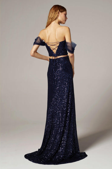 A-Line Floor Length Sequined Dress CS0297