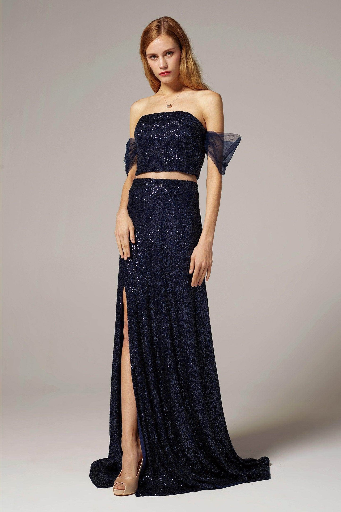 A-Line Floor Length Sequined Dress CS0297 - COCOMELODY
