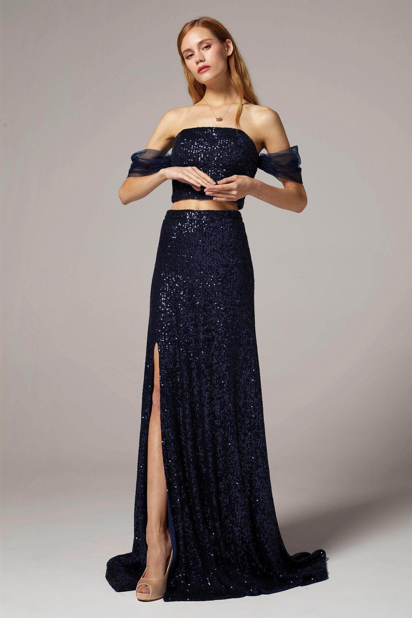 A-Line Floor Length Sequined Dress CS0297 - COCOMELODY