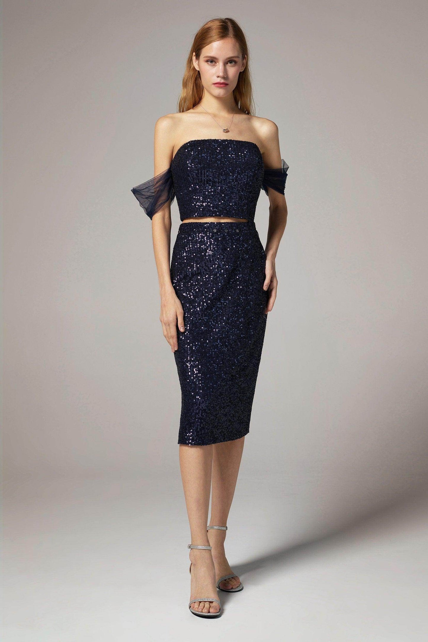 Sheath-Column Knee Length Sequined Dress CS0300 - COCOMELODY