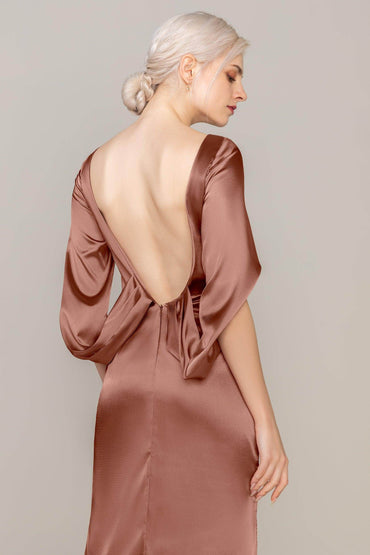 Sheath Sweep Train Luxe Satin Dress CS0314 - COCOMELODY