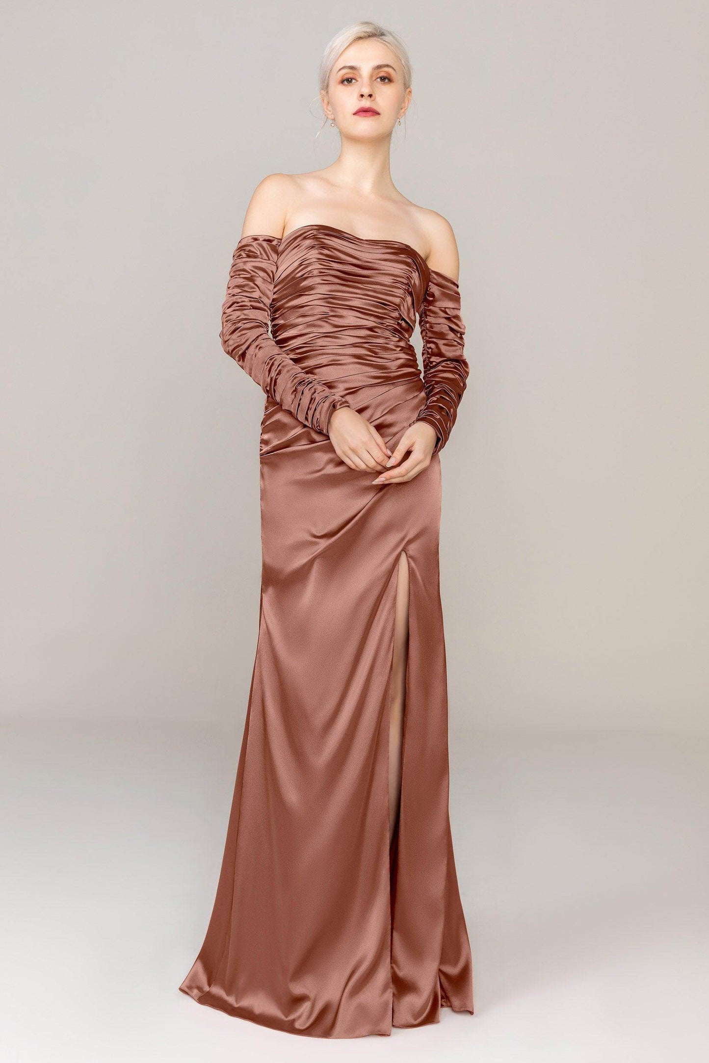 Sheath Sweep Train Luxe Satin Dress CS0316 - COCOMELODY