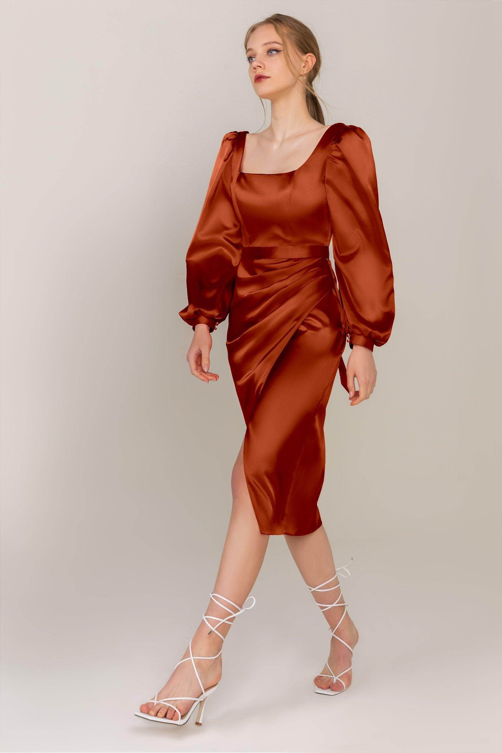 Sheath-Column Knee Length Luxe Satin Dress COCOMELODY CS0318, Daiquiri Green Sheath-Column Knee Length Luxe Satin Dress COCOMELODY CS0318, Daiquiri Green