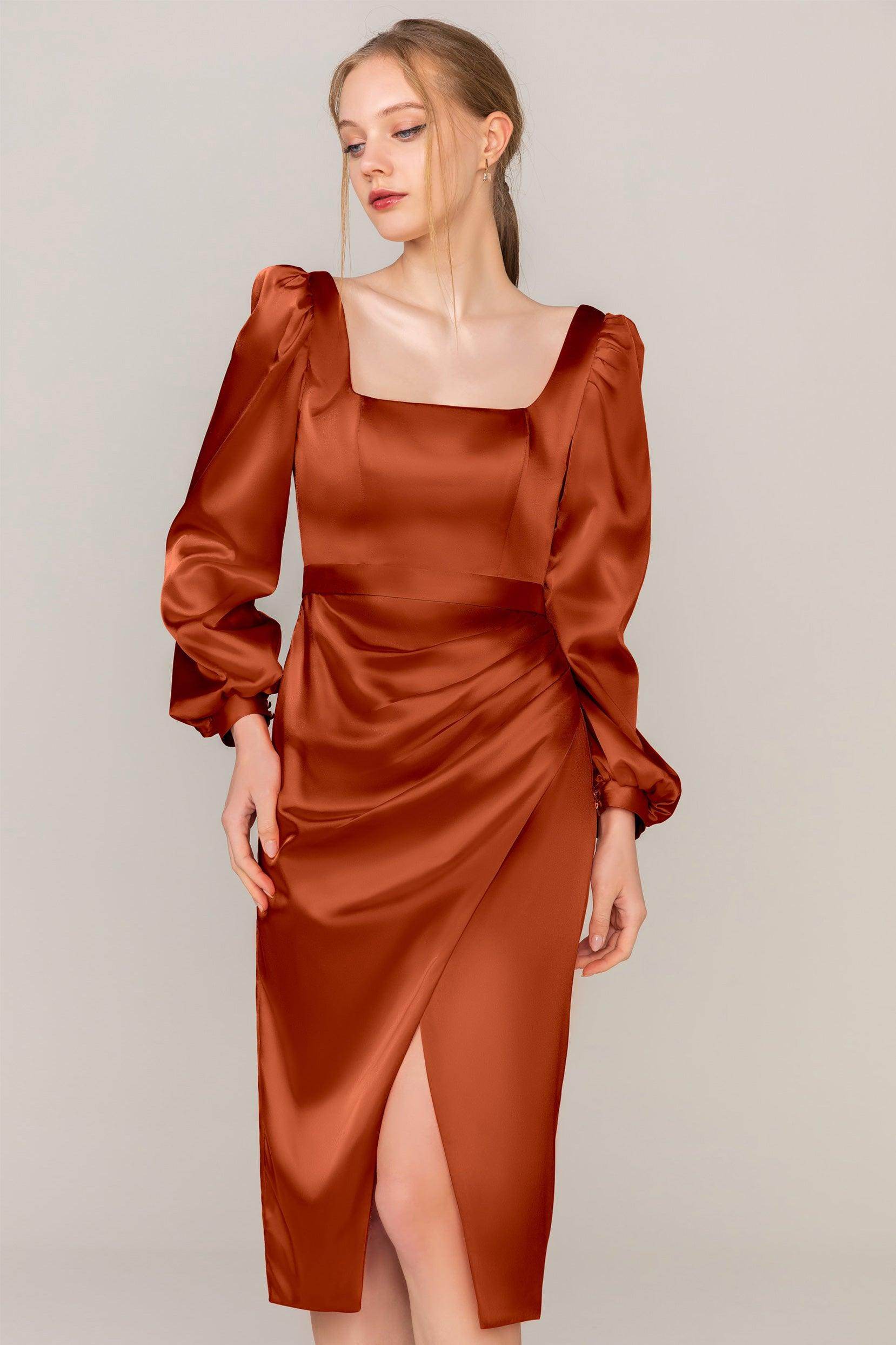 Sheath Knee Length Luxe Satin Dress CS0318 - COCOMELODY
