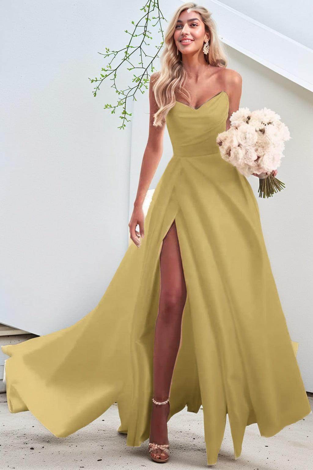 A-Line Court Train Satin Prom Dress CS0423 - COCOMELODY