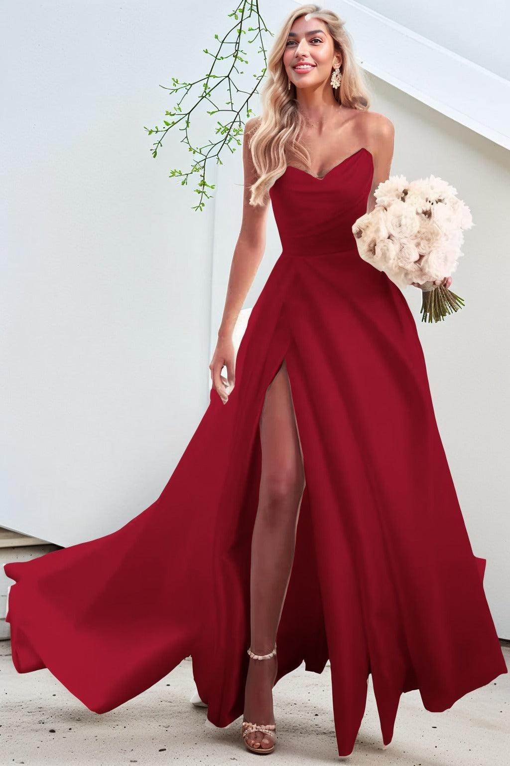 A-Line Court Train Satin Prom Dress CS0423 - COCOMELODY