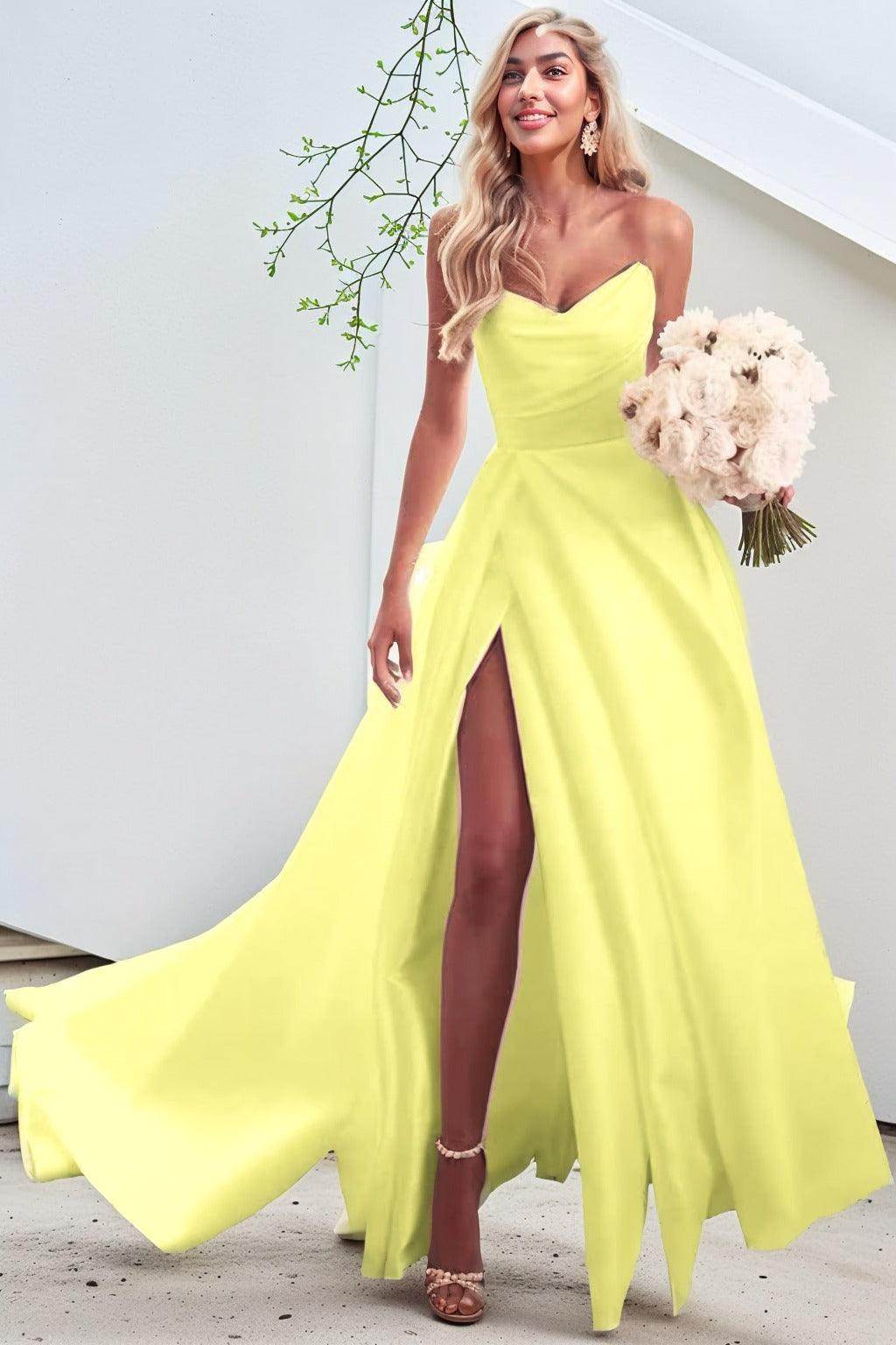 A-Line Court Train Satin Prom Dress CS0423 - COCOMELODY