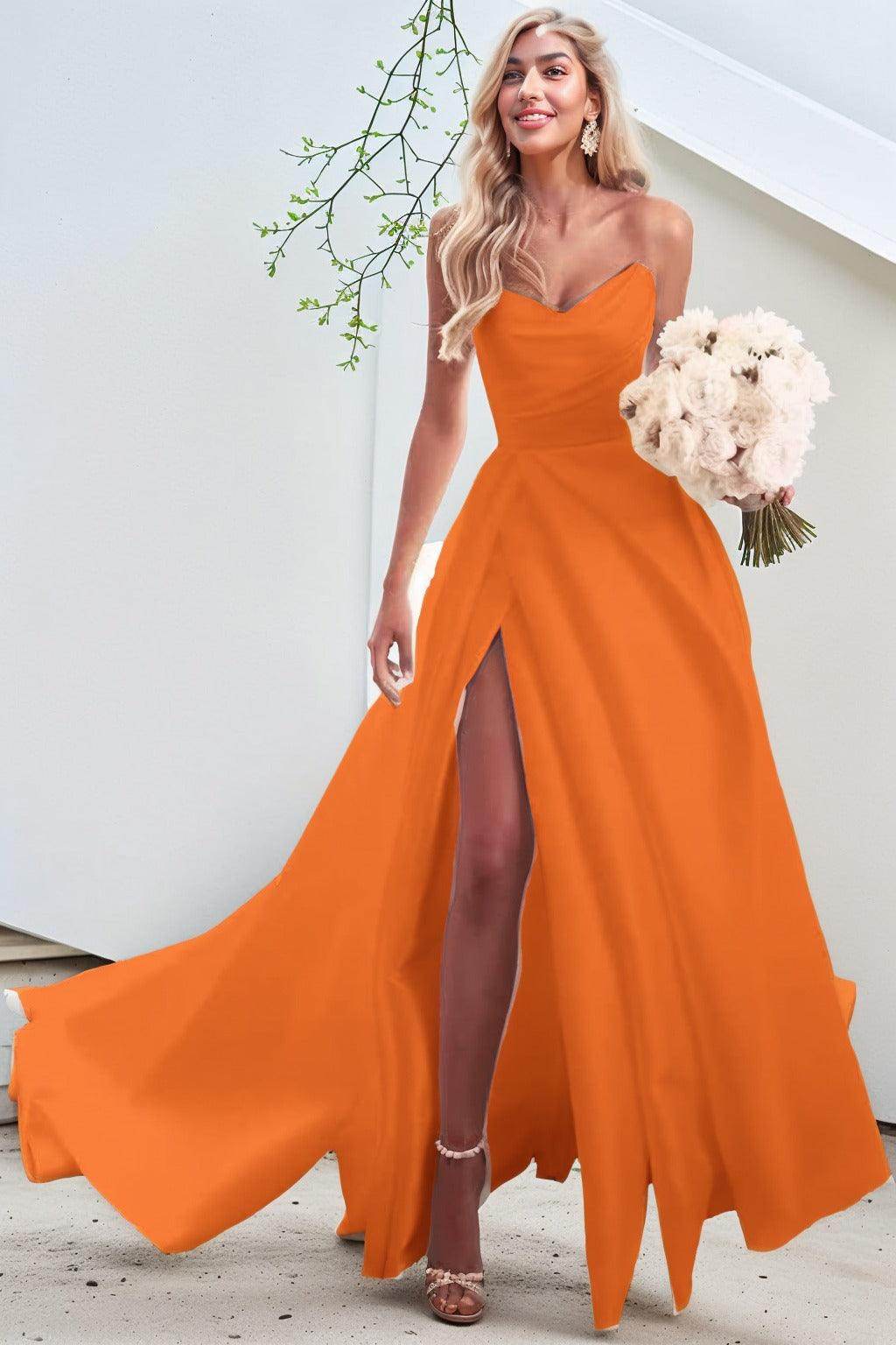 A-Line Court Train Satin Prom Dress CS0423 - COCOMELODY