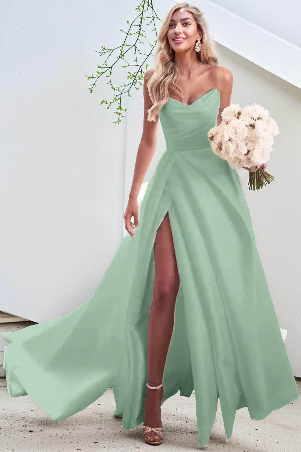 A-Line Court Train Satin Prom Dress CS0423 - COCOMELODY