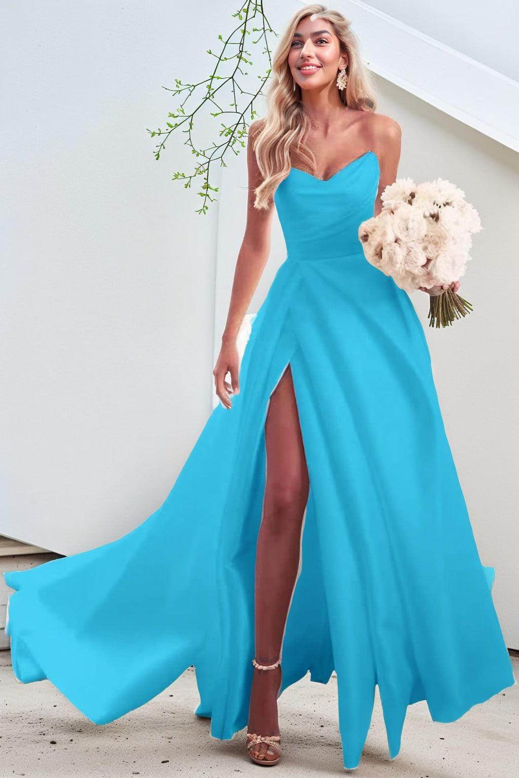 A-Line Court Train Satin Prom Dress CS0423 - COCOMELODY
