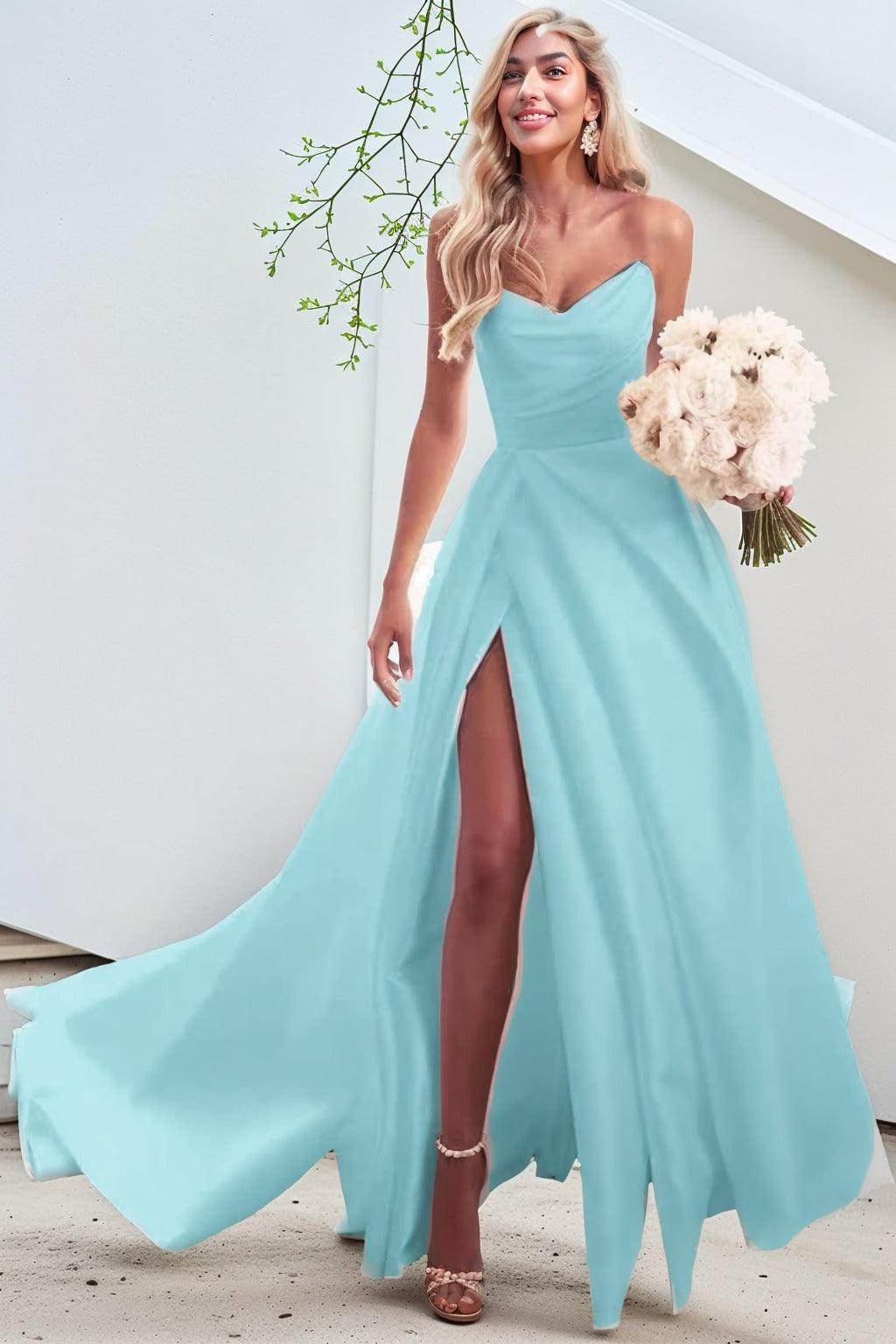 A-Line Court Train Satin Prom Dress CS0423 - COCOMELODY