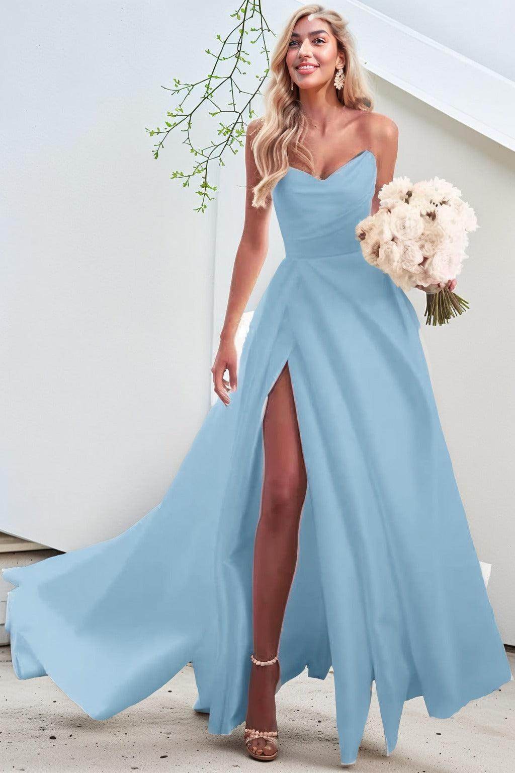 A-Line Court Train Satin Prom Dress CS0423 - COCOMELODY