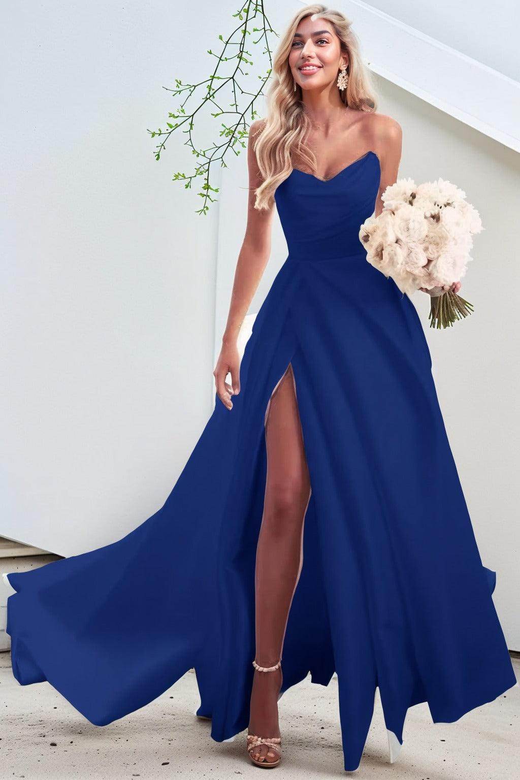 A-Line Court Train Satin Prom Dress CS0423 - COCOMELODY
