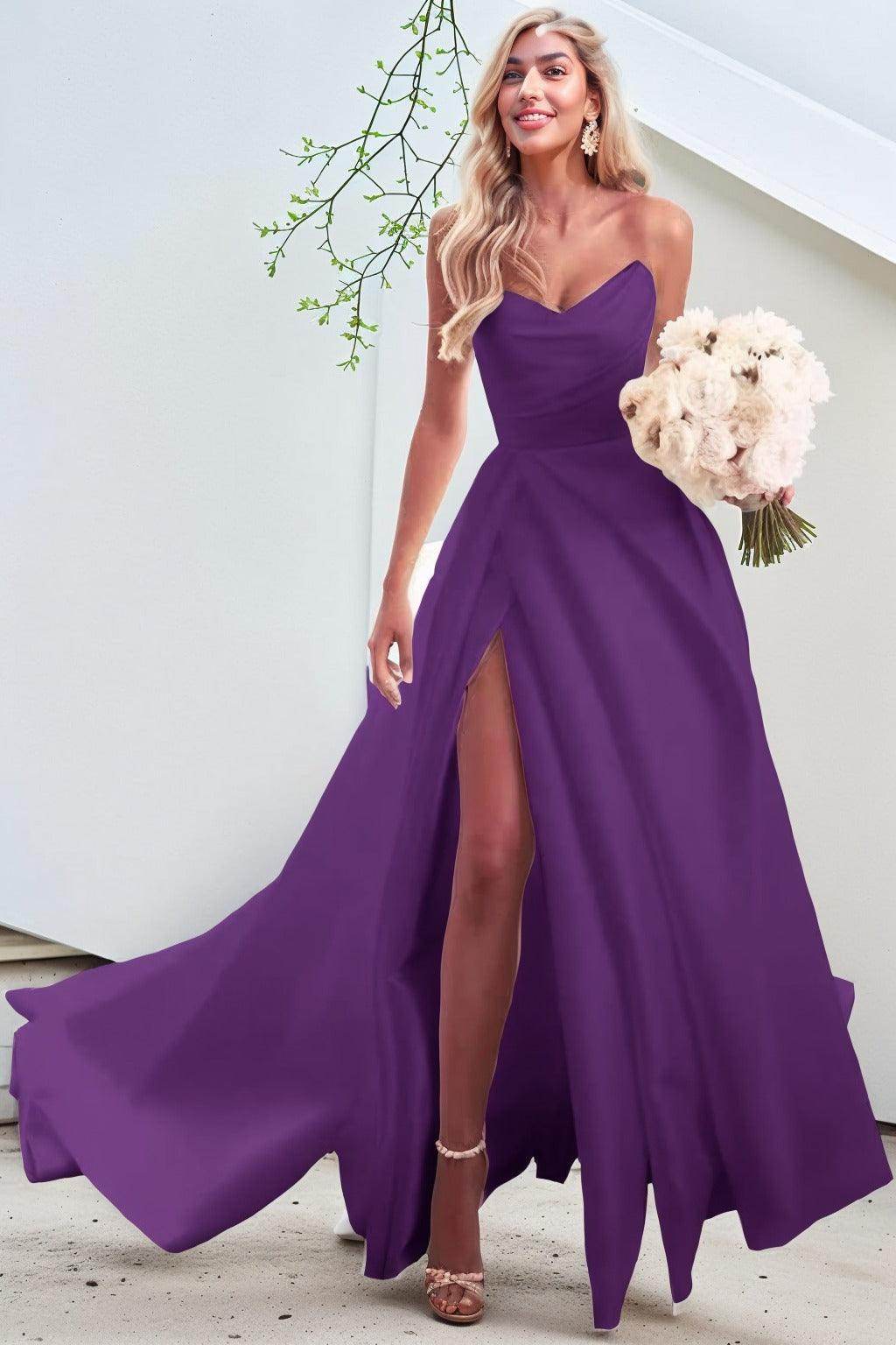 A-Line Court Train Satin Prom Dress CS0423 - COCOMELODY