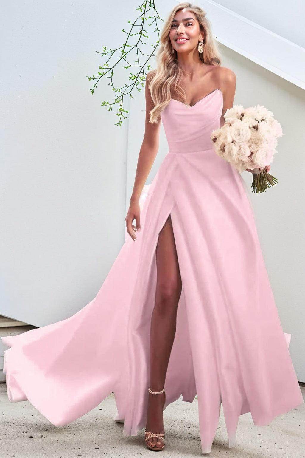 A-Line Court Train Satin Prom Dress CS0423 - COCOMELODY