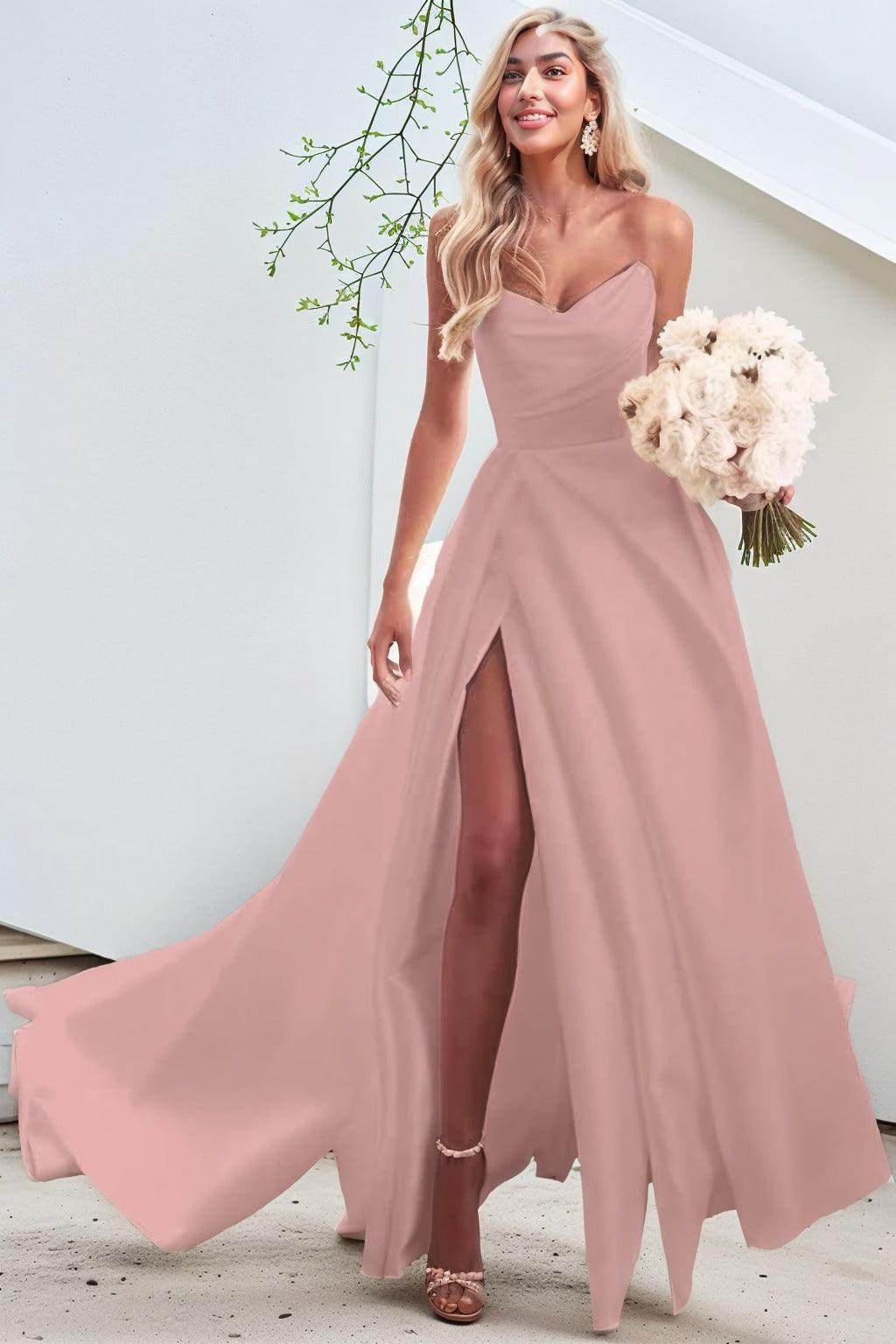 A-Line Court Train Satin Prom Dress CS0423 - COCOMELODY
