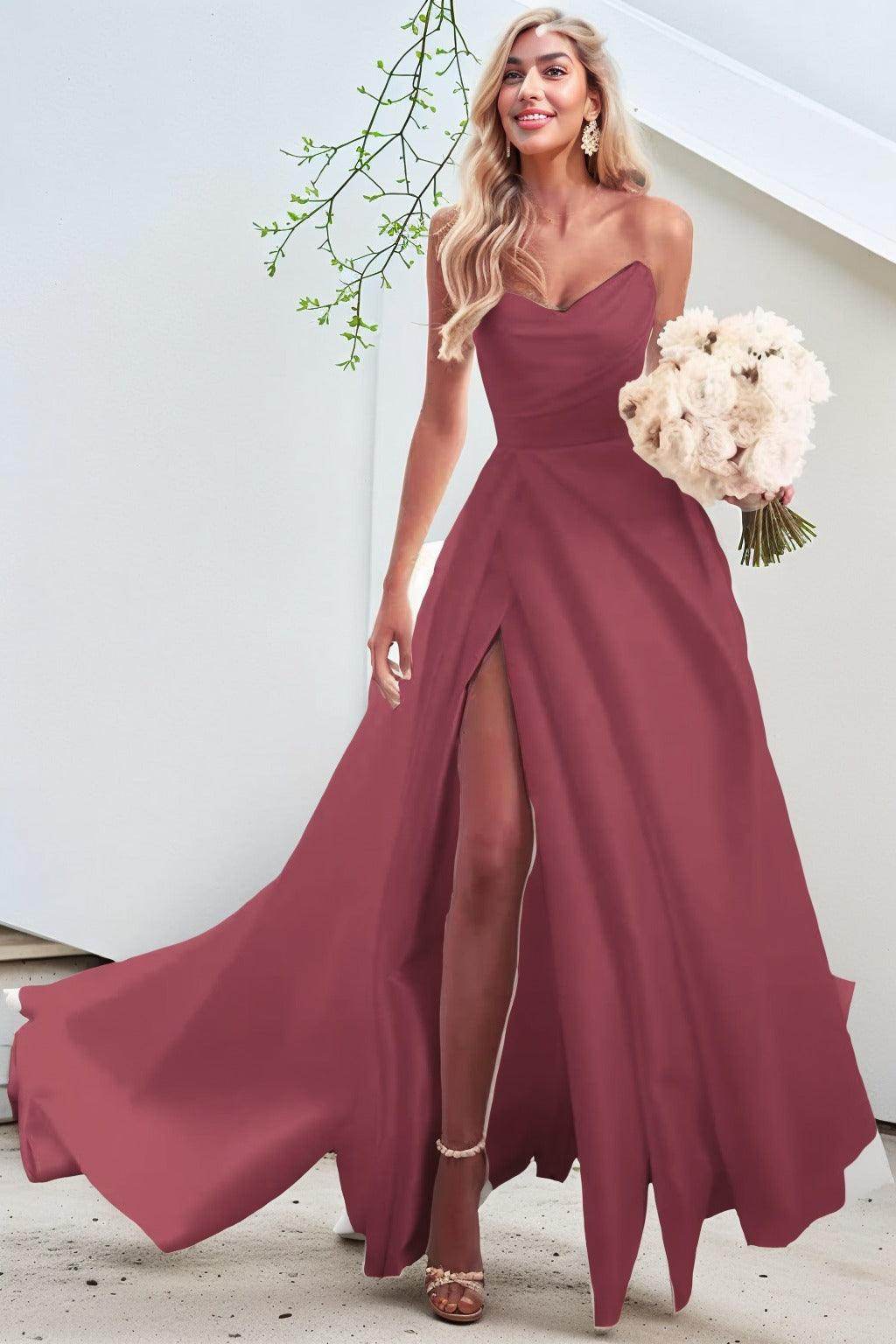 A-Line Court Train Satin Prom Dress CS0423 - COCOMELODY