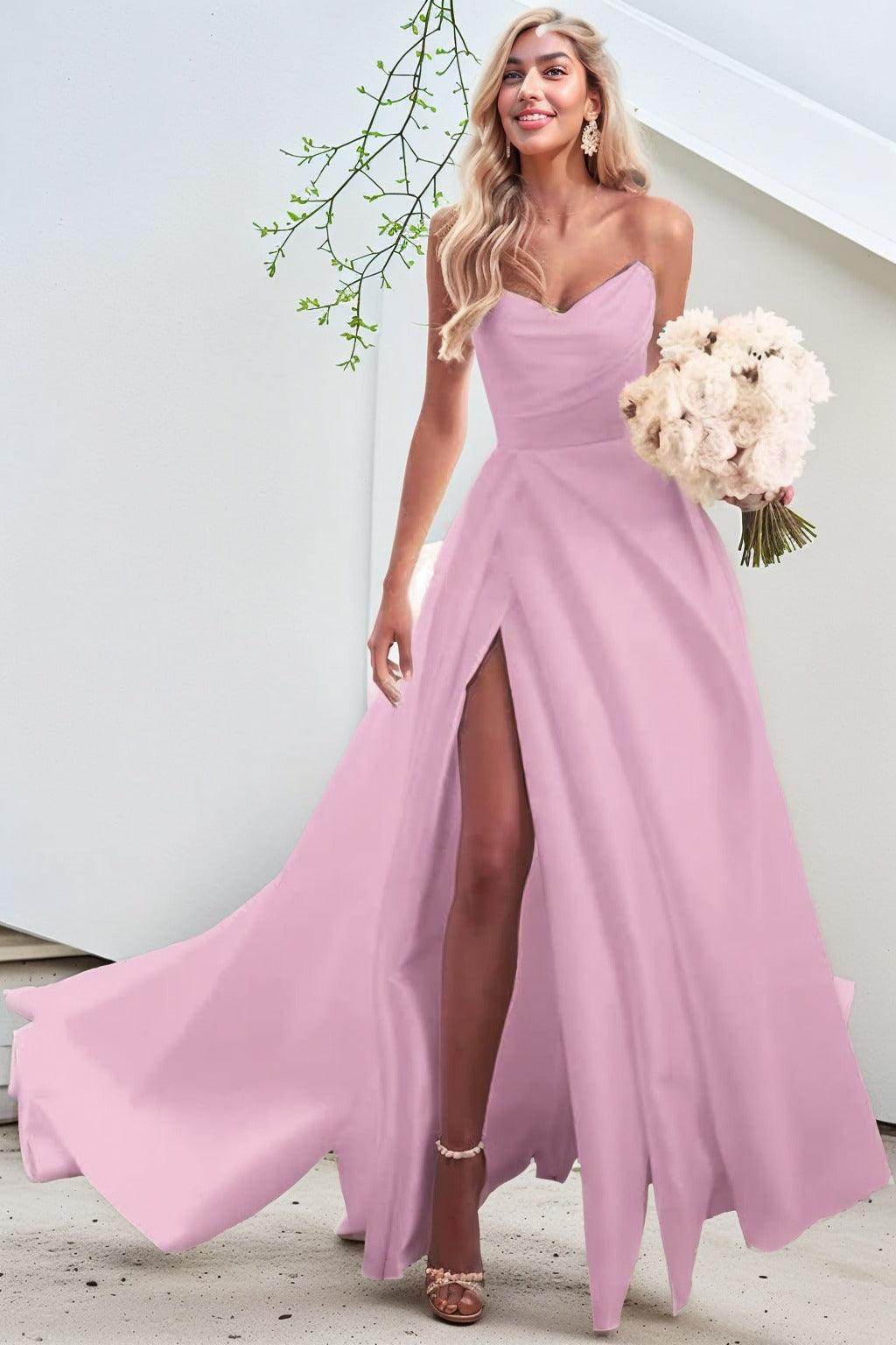 A-Line Court Train Satin Prom Dress CS0423 - COCOMELODY