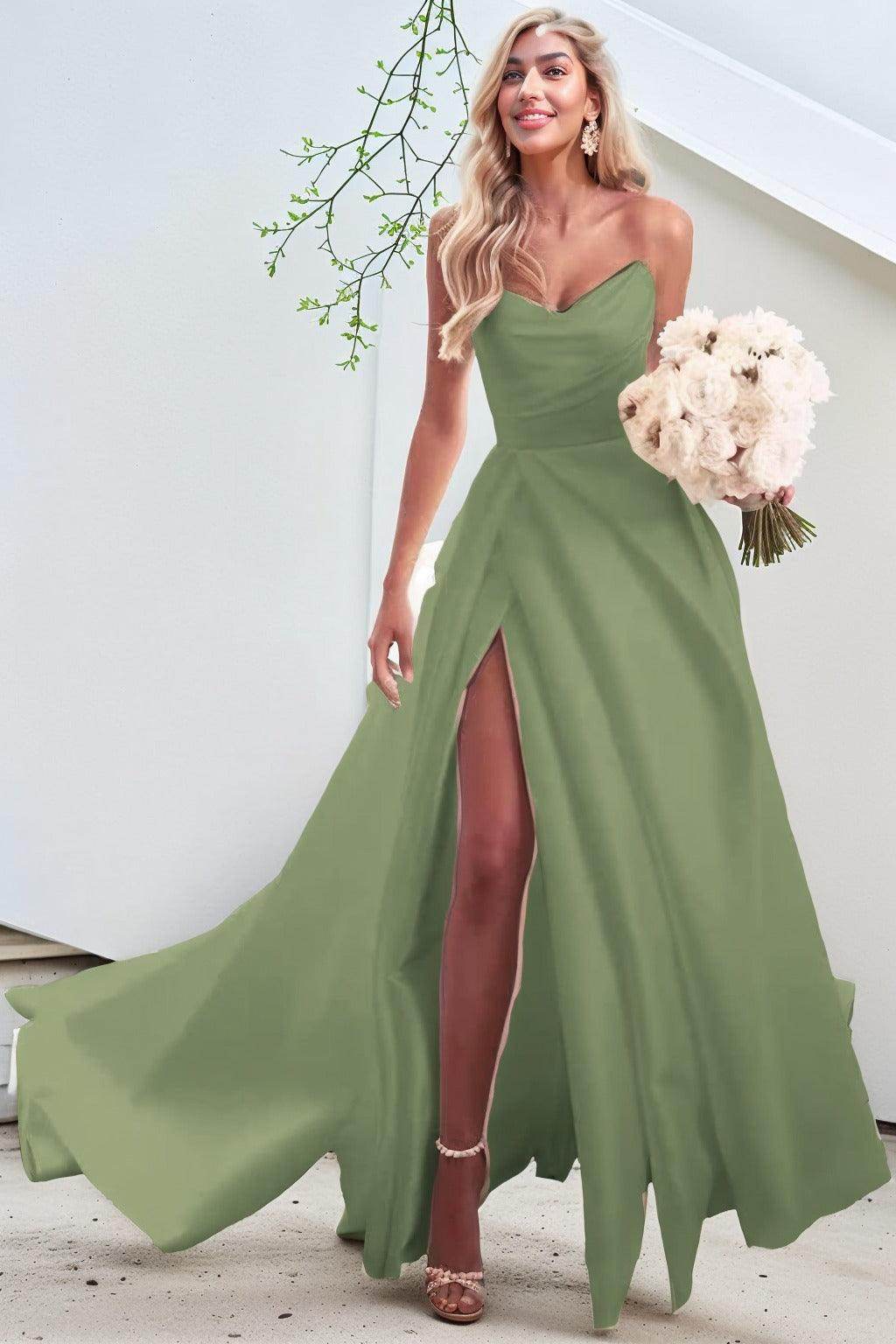 A-Line Court Train Satin Prom Dress CS0423 - COCOMELODY