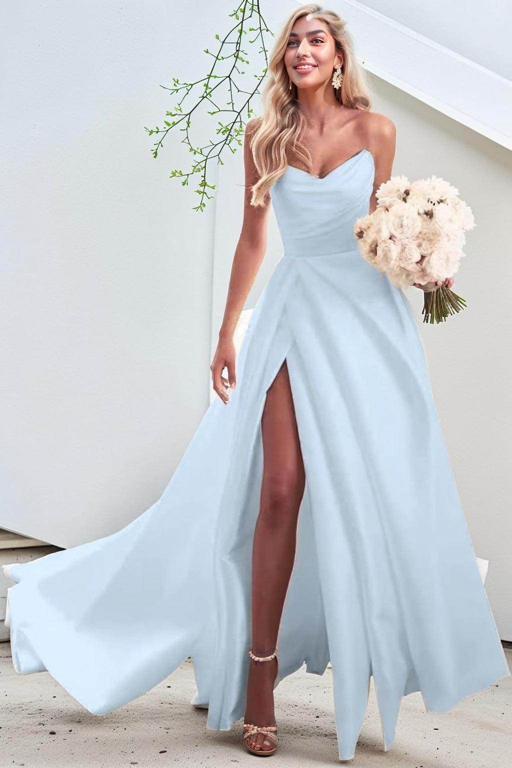 A-Line Court Train Satin Prom Dress CS0423 - COCOMELODY