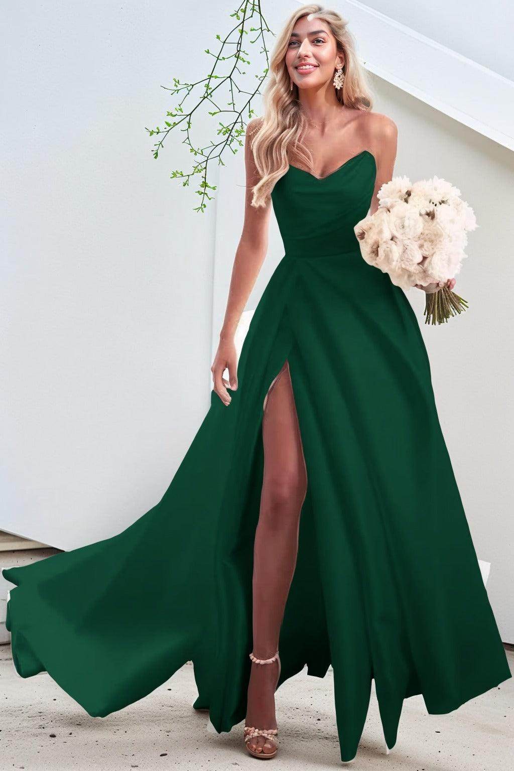 A-Line Court Train Satin Prom Dress CS0423 - COCOMELODY