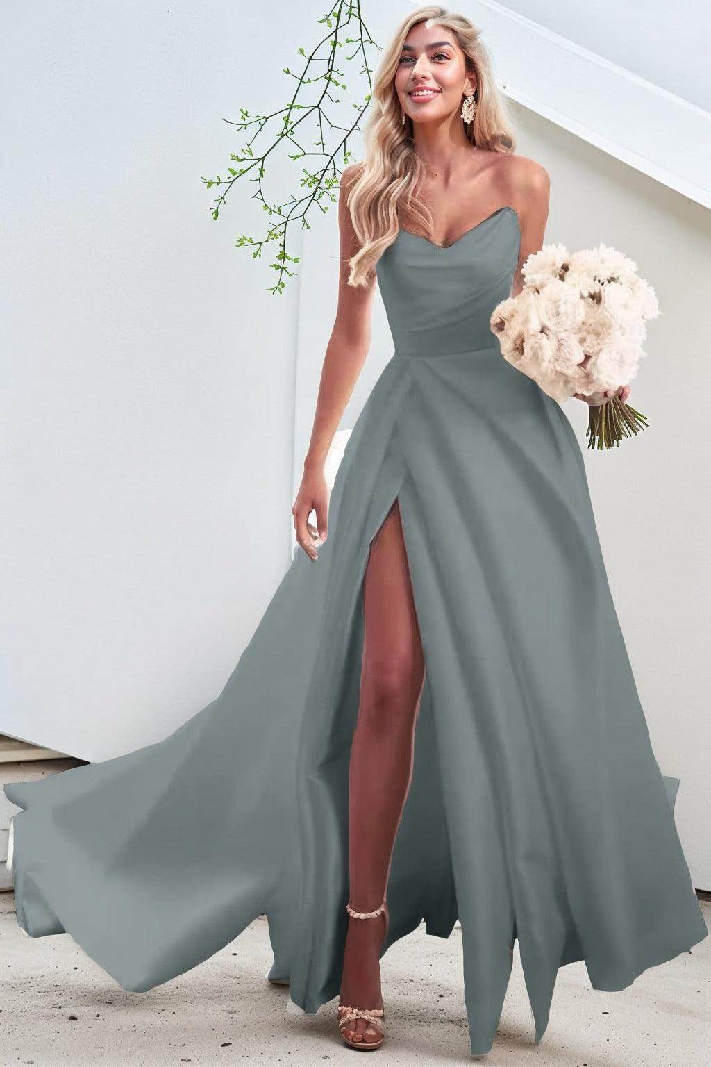 A-Line Court Train Satin Prom Dress CS0423 - COCOMELODY
