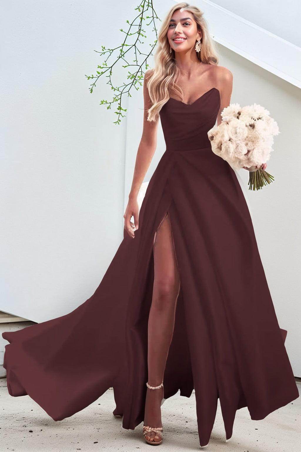 A-Line Court Train Satin Prom Dress CS0423 - COCOMELODY