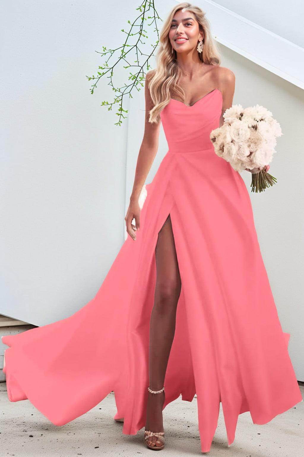 A-Line Court Train Satin Prom Dress CS0423 - COCOMELODY