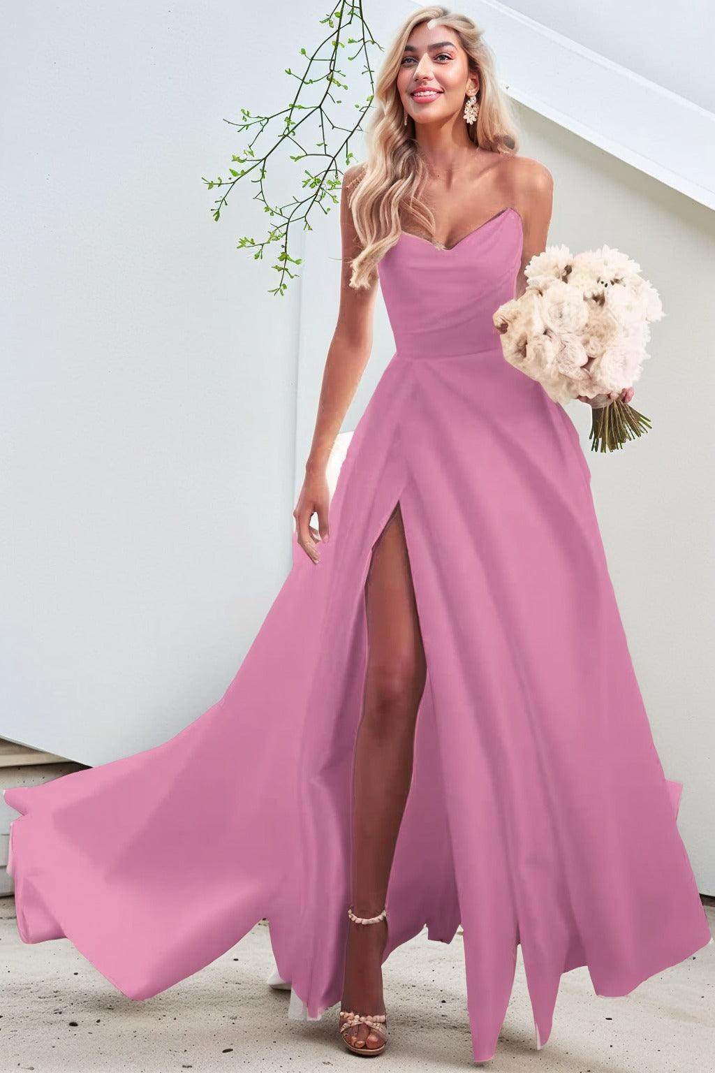 A-Line Court Train Satin Prom Dress CS0423 - COCOMELODY