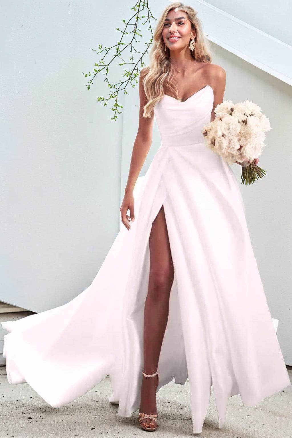 A-Line Court Train Satin Prom Dress CS0423 - COCOMELODY