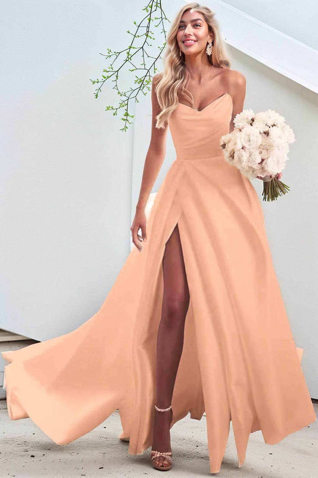 A-Line Court Train Satin Prom Dress CS0423 - COCOMELODY