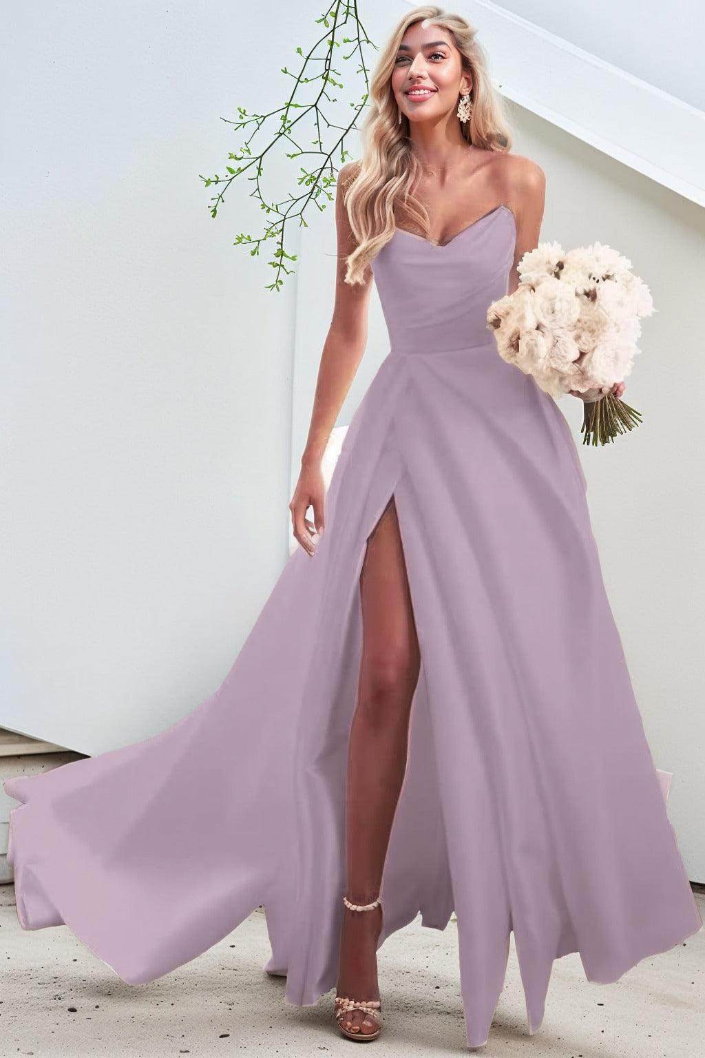 A-Line Court Train Satin Prom Dress CS0423 - COCOMELODY