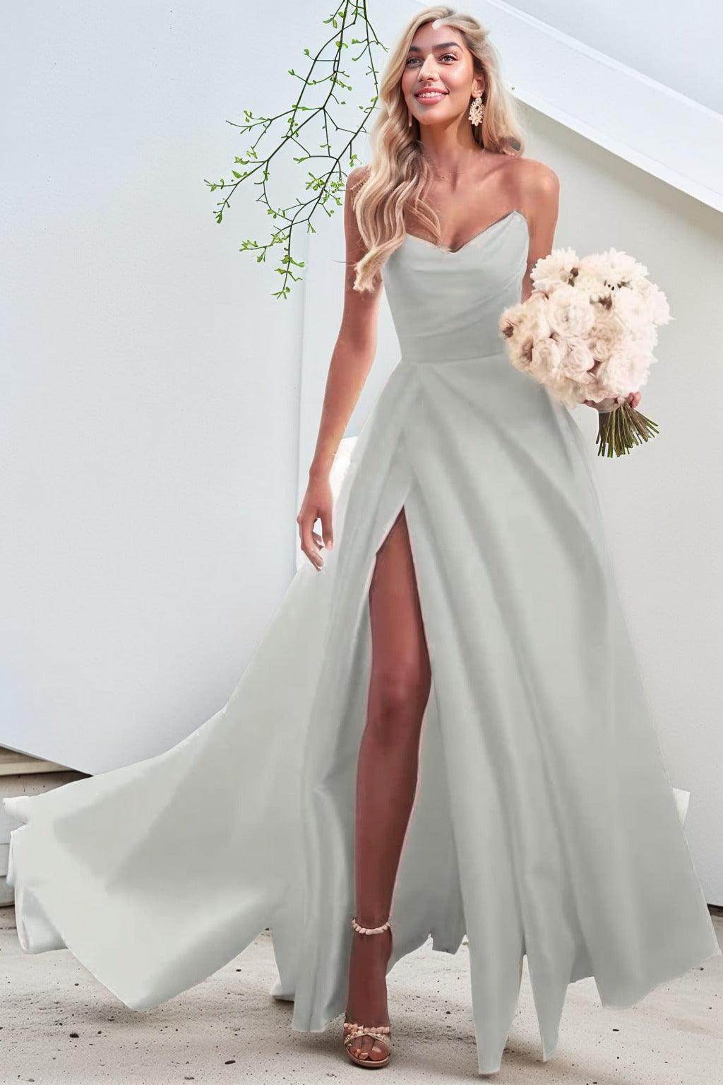 A-Line Court Train Satin Prom Dress CS0423 - COCOMELODY